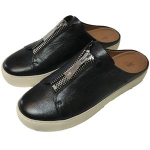 Frye Black Leather Lena Zip Mule Slip On Sneaker